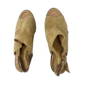 MILE Paoli Suede Wedges Heels Open Toe Nude Beige Women's Size 8.5‎ US